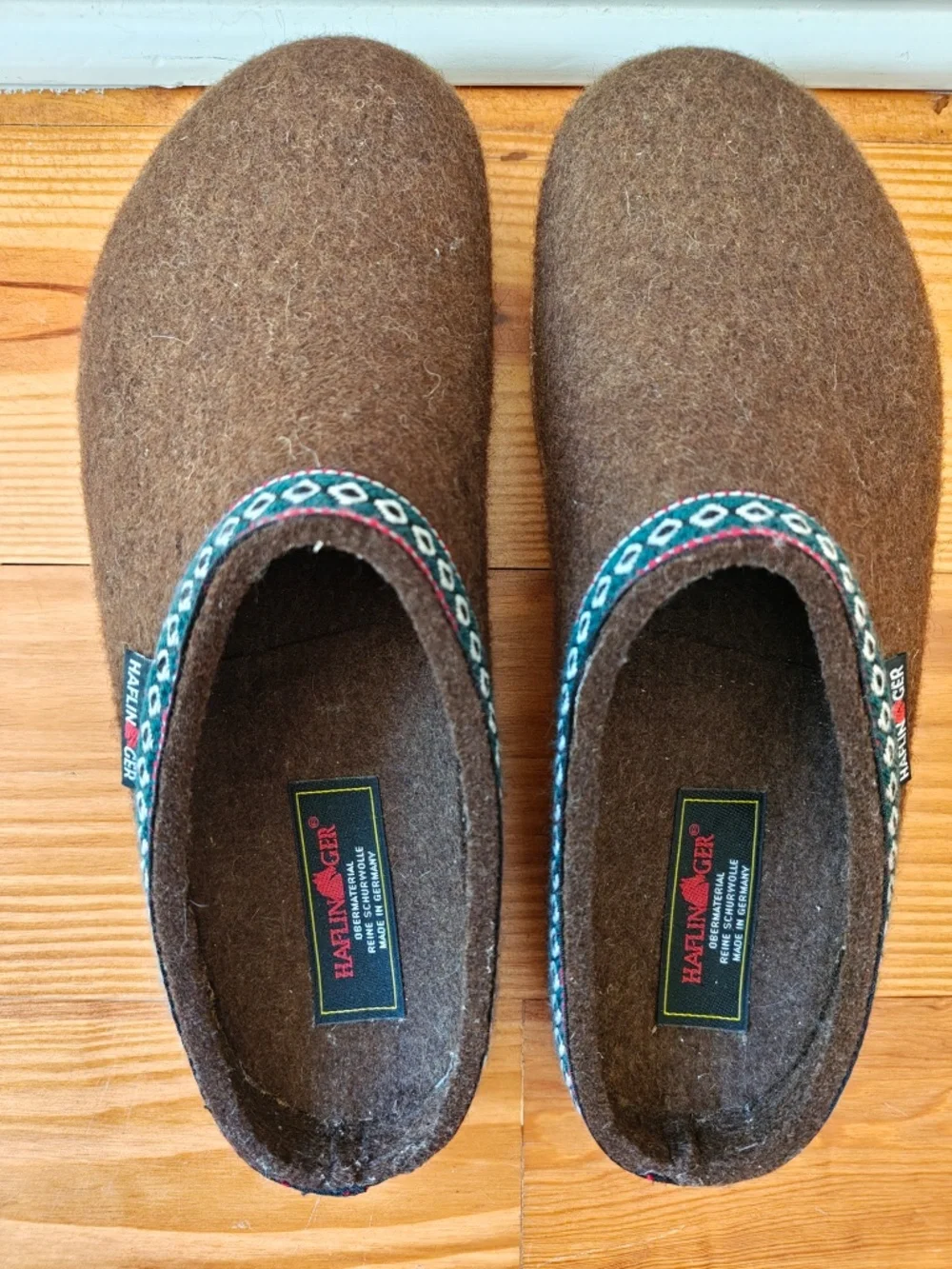 Haflinger Grizzly Clog Slippers Mens 43 US 10 Brown Chocolate Wool Felt Mules